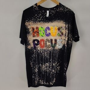 Bella Canvas HOCUS POCUS  Halloween Bleached Tee Size Large Short Sleeve Black